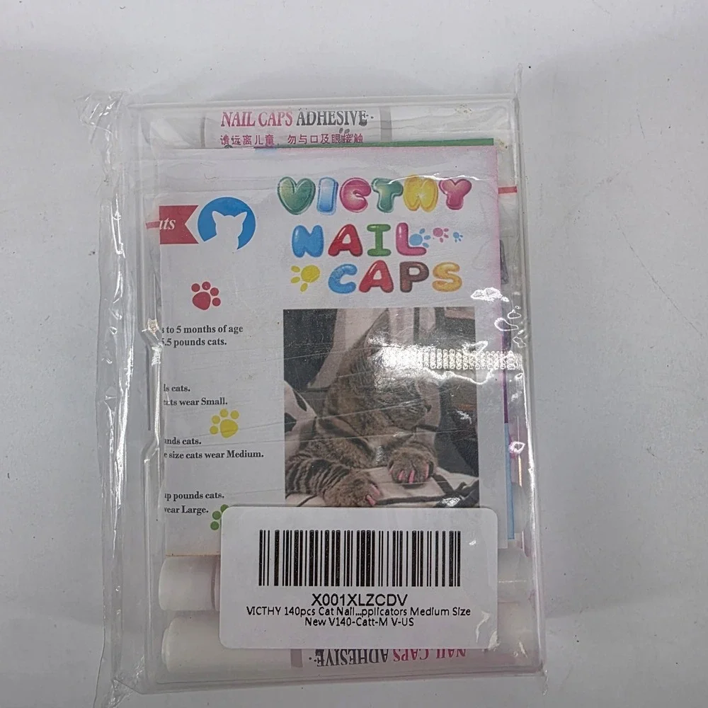 Victhy 140pcs Cat Nail Caps Medium Size Multi-Color with Adhesive & Applicators